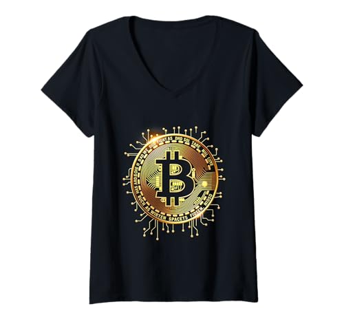 Damen Bitcoin T-Shirt mit V-Ausschnitt von Bitcoin Logo