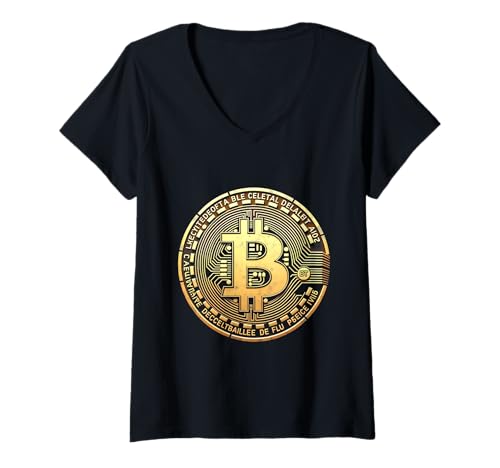 Damen Bitcoin T-Shirt mit V-Ausschnitt von Bitcoin Logo