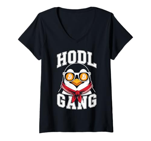 Damen Bitcoin Pinguin HODL T-Shirt mit V-Ausschnitt Damen Bitcoin Pinguin HODL T-Shirt mit V-Ausschnitt von Bitcoin Penguin HODL Apparel