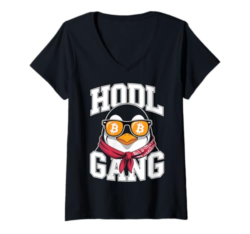 Damen Bitcoin Pinguin HODL T-Shirt mit V-Ausschnitt Damen Bitcoin Pinguin HODL T-Shirt mit V-Ausschnitt von Bitcoin Penguin HODL Tees & Gifts Co