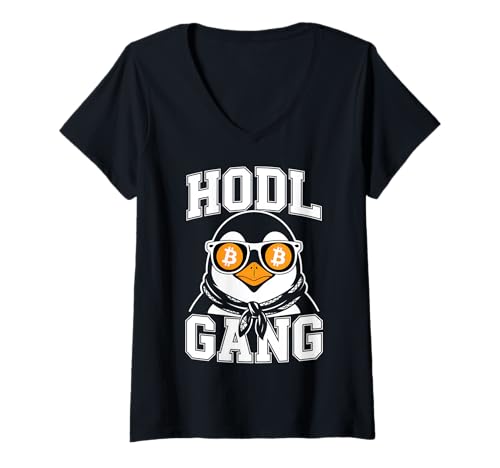 Damen Bitcoin Pinguin HODL T-Shirt mit V-Ausschnitt Damen Bitcoin Pinguin HODL T-Shirt mit V-Ausschnitt von Bitcoin Penguin HODL Tees
