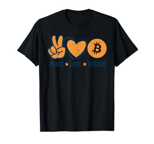 Peace Love Bitcoin Crypto Cryptowährung Hippie Herren Damen T-Shirt von Bitcoin Shirts BTC Crypto Men Women Kids Gifts