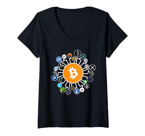 Damen Bitcoin Chainlink XRP Blockchain Kryptowährung T-Shirt mit V-Ausschnitt von Bitcoin Sweatshirts