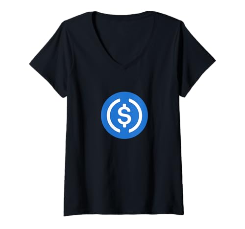 Damen Usd Coin USDC Kryptowährung Kryptowährung Geschenk T-Shirt mit V-Ausschnitt von Bitcoin and Crypto Blockchain Shirts