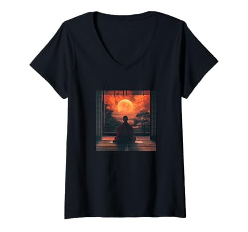 Damen Bitcoin Buddhismus Religion Mönch Ruhe Frieden T-Shirt mit V-Ausschnitt von Bitcoin fixes this Krypto Währung Geld Hodl Hold