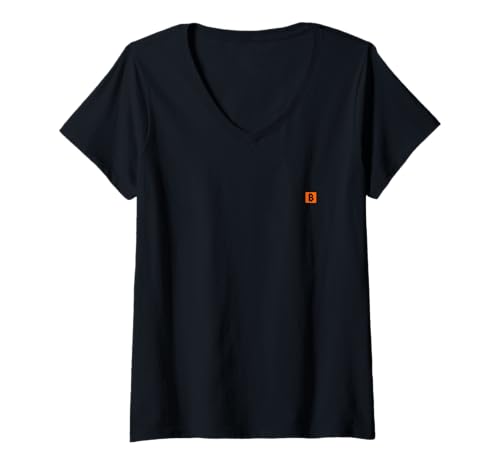 Damen Bitcoin Logo orange schwarz klein subtil einfach wenig T-Shirt mit V-Ausschnitt von Bitcoin fixes this Krypto Währung Geld Hodl Hold