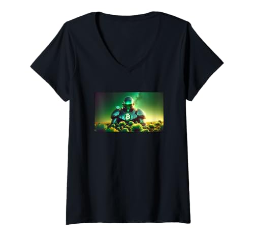 Damen Bitcoin Roboter Maschine grün Zukunft Technik T-Shirt mit V-Ausschnitt von Bitcoin fixes this Krypto Währung Geld Hodl Hold