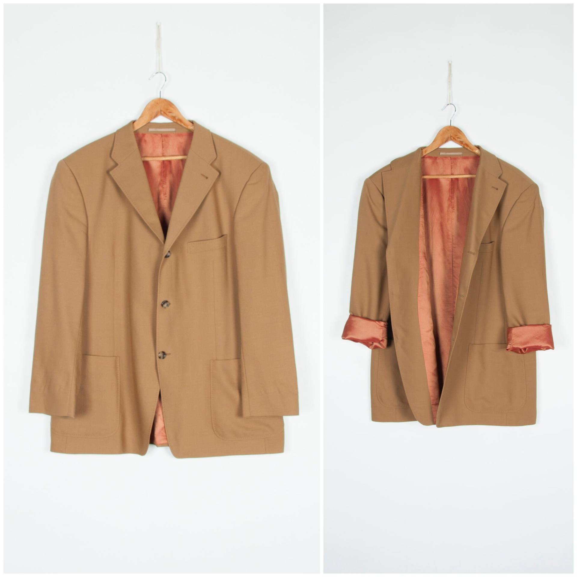 Vintage Anzug Jacke Für Männer Mittel 70Er Jahre Herren Blazer Größe M Senfgelb Schurwolle Caramel Braun Formal von BiteVintage