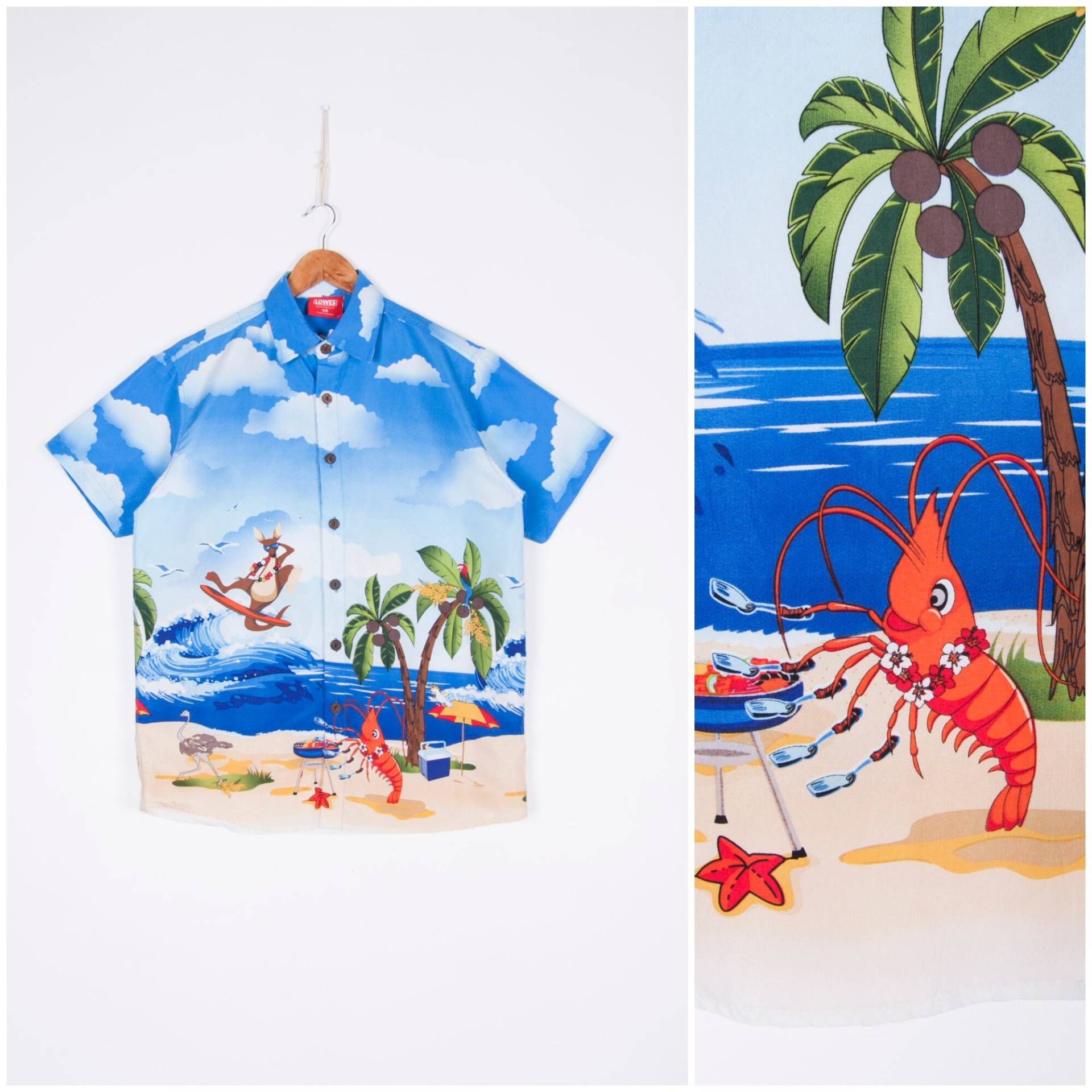 Vintage Australien Shirt Männer Kleine 90Er Jahre Strand Australisch Gemustert Sommer Top Herren Größe S Grafik Print Buntes Surf Frauen von BiteVintage