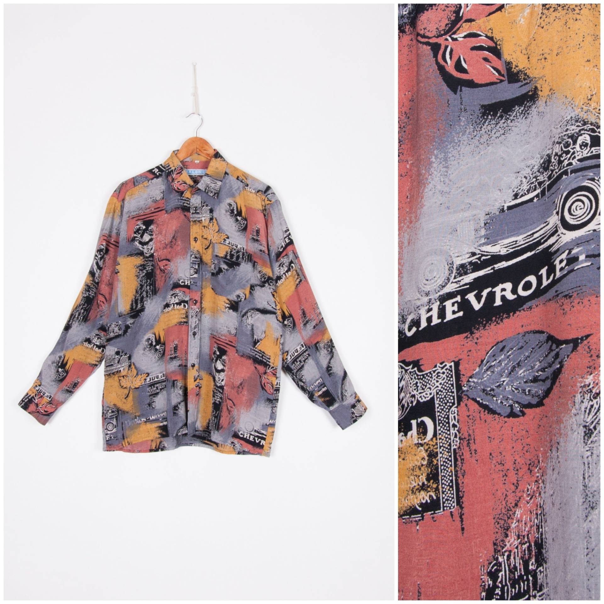 Vintage Grafik Print Shirt Männer Mittel 90Er Jahre Abstrakt Frauen Große Bunte Langarm Herren Gemustert Button Down M von BiteVintage