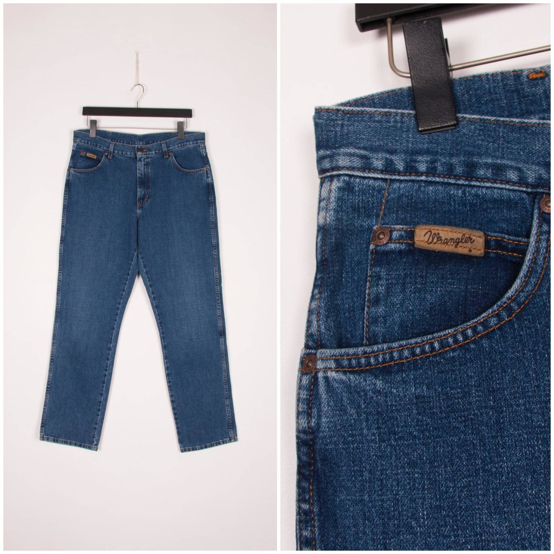 Vintage Wrangler Jeans Für Männer Größe Large 90Er Jahre Taille 35" Straight Leg Damen Xl Tall Fit 00S 35 von BiteVintage