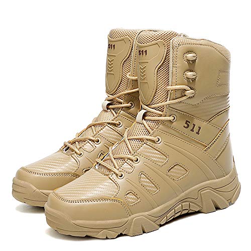 Bititger wasserdichter Militärstiefel für Herren, militärischer Outdoor-Wüstenstiefel, Kampfstiefel, Army-Stiefel, Sicherheits-Polizeistiefel, Leder mit Reißverschluss, Beige - Sand - Größe: 42 2/3 EU von Bititger