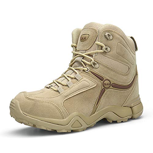 Bititger wasserdichter Militärstiefel für Herren, militärischer Outdoor-Wüstenstiefel, Kampfstiefel, Army-Stiefel, Sicherheits-Polizeistiefel, Leder mit Reißverschluss, - Beige - Größe: 44 EU von Bitiger