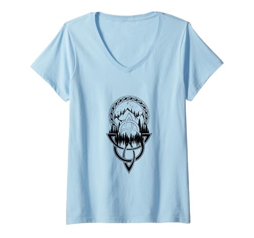 Damen Keltischer Knoten Berge Natur Wikinger Nordischer Krieger Mythologie T-Shirt mit V-Ausschnitt Damen Keltischer Knoten Berge Natur Wikinger Nordischer Krieger Mythologie T-Shirt mit V-Ausschnitt von Bitterkalt