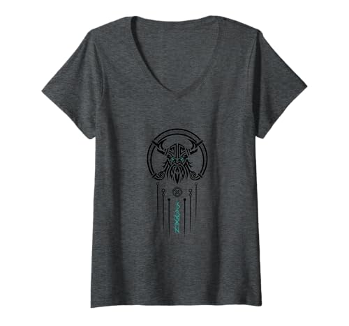 Damen Nordische Wikingerkriegerin Rune Tribal Odin Nordische Mythologie T-Shirt mit V-Ausschnitt Damen Nordische Wikingerkriegerin Rune Tribal Odin Nordische Mythologie T-Shirt mit V-Ausschnitt von Bitterkalt