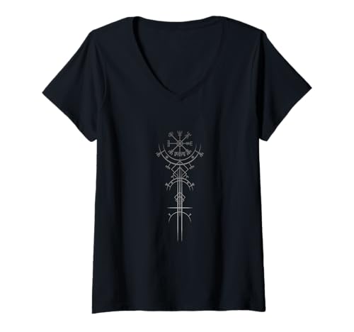 Damen Spiritueller Runen Kompass Wikinger Nordic Warrior Mythologie T-Shirt mit V-Ausschnitt Damen Spiritueller Runen Kompass Wikinger Nordic Warrior Mythologie T-Shirt mit V-Ausschnitt von Bitterkalt