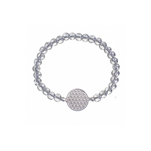 Strecharmband Bergkristall Armband mit 925 Silber Plättchen Blume des Lebens Ø 15 mm von Bitto