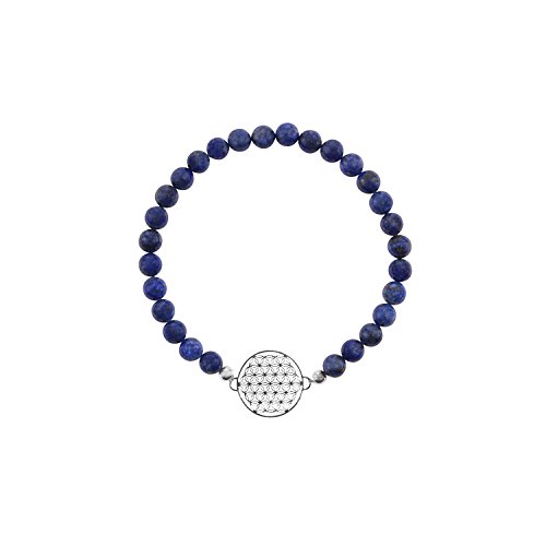 Strecharmband Lapislazuli Armband mit 925 Silber Plättchen Blume des Lebens Ø 15 mm von Bitto