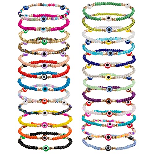 24 Stück Perlen-Armbänder mit bösen Augen, elastisches, handgefertigtes Schutzarmband, langlebig, mexikanisches Armband, zartes Mal De Ojo-Armbänder, böses Glücksauge, Schmuck für Damen und Herren 24 Stück Perlen-Armbänder mit bösen Augen, elastisches, handgefertigtes Schutzarmband, langlebig, mexikanisches Armband, zartes Mal De Ojo-Armbänder, böses Glücksauge, Schmuck für Damen und Herren von Biubee