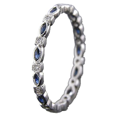 Biuhapiy 925 Sterling Silber Damen Ring Sparkly Horseeye Saphir Ring CZ Blau Edelstein Zirkon Ring gewickelter Draht Zirkonia Ring einfach gestapelt Fingerring Verlobungsring 9 von Biuhapiy
