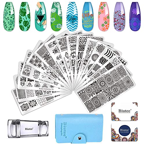 Biutee Nagel Stempel Stamping Schablone Nail Art Stamping 15 Stück Nail Art Plate mit 1 Stempel 2 Schaber von Biutee