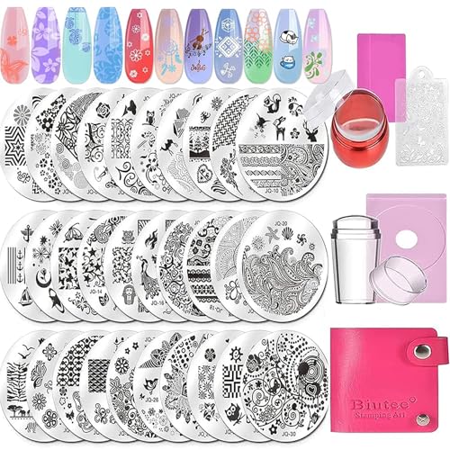 Biutee 30 Stück Nagel Stempel, Nagelstempel Set, Nagel Schablone, Nail Art Stamping Tiere Blumen Bild, Stempel Nagelplatte Mit 2 Stempel 2 Schaber, Nagel Designing Zubehör French Nails Stempel von Biutee