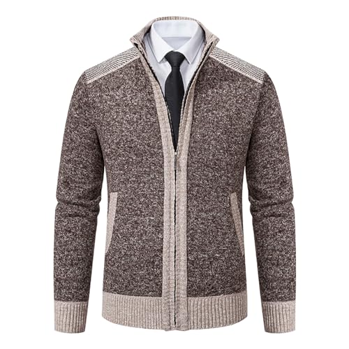 Biutimarden Herren Cardigan mit Fleece-gefüttert und Reißverschluss Stehkragen Dicker Strickjacke mit Langen Ärmeln Pullover Wintermantel von Biutimarden