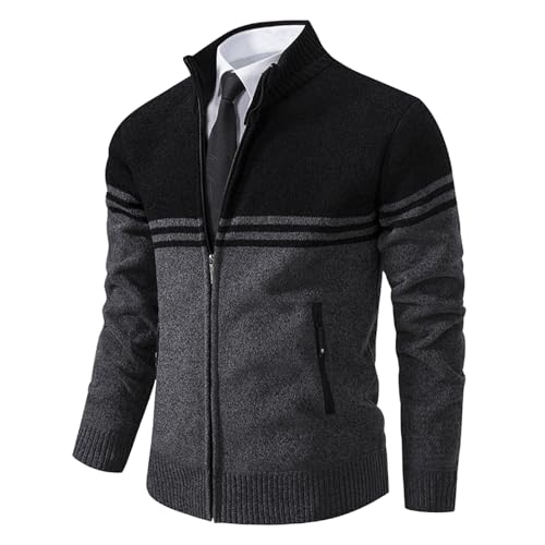 Biutimarden Herren Feinstrick Strickjacke Cardigan Mit Reißverschluss Stehkragen Trachtenjacke Sweatjacke Langarm Herren Wintermante von Biutimarden