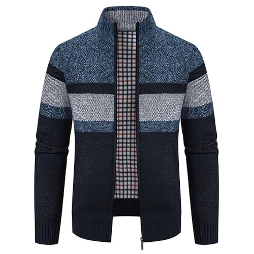 Biutimarden Herren Gestrickt Feinstrick Strickjacke mit Reissverschluss Stehkragen Lang Fleecejacke Mode Dicker Sweatjacke von Biutimarden