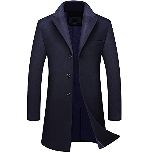 Biutimarden Herren Mantel Wintermäntel Lang Wolle Business Dickmantel weiches Material Pocket Herren Winterjacke (L, Navy blau_X) von Biutimarden