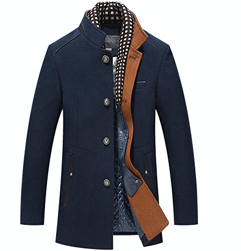 Biutimarden Herren Mantel Wintermäntel Lang Wolle Business Dickmantel weiches Material Pocket Herren Winterjacke (XL, Navy blau) von Biutimarden