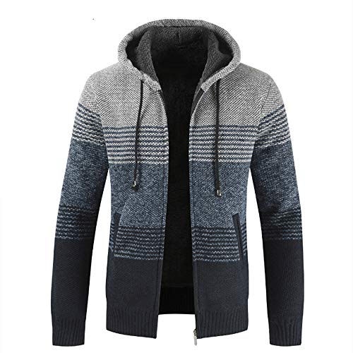 Biutimarden Herren Pullover Strick Herbst Winter Strickjacke Reißverschluss Hoodie Sweatshirt Jacke Fashion Mäntel mit Hut (Navy blau 2XL) von Biutimarden