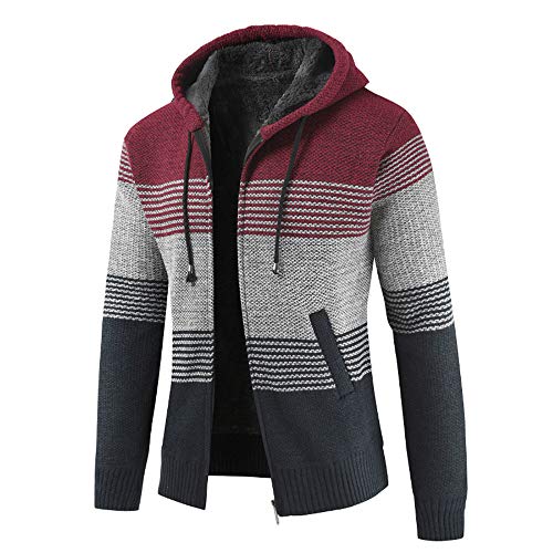 Biutimarden Herren Pullover Strick Herbst Winter Strickjacke Reißverschluss Hoodie Sweatshirt Jacke Fashion Mäntel mit Hut (Rot M) von Biutimarden