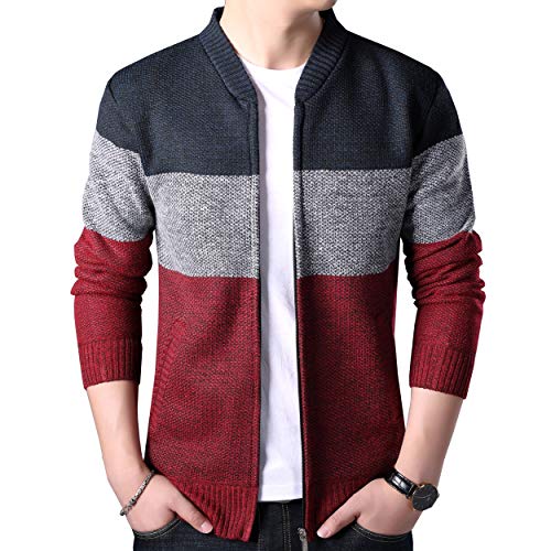 Biutimarden Herren Strickjacke Langarm Cardigan Pullover Voller Kragen Beiläufiges Warmes Sweatshirt Lang Ärmel Jacke Pullover Coat Mantel(Weinrot XL) von Biutimarden