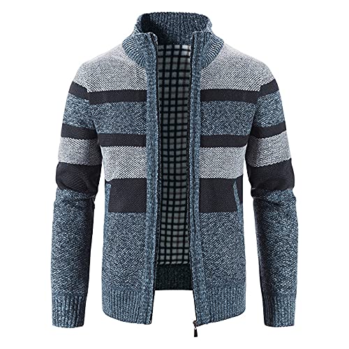 Biutimarden Herren Strickjacke Langarm Cardigan Pullover Voller Kragen Beiläufiges Warmes Sweatshirt Lang Ärmel Jacke Pullover Coat Mantel (M, Blau(8829)) von Biutimarden