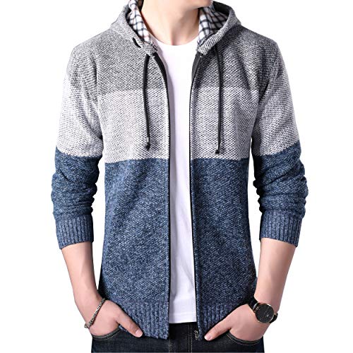 Biutimarden Herren Strickjacke Langarm Cardigan Pullover Voller Kragen Beiläufiges Warmes Sweatshirt Reißverschluss Hoodie (Dunkelblau S) von Biutimarden