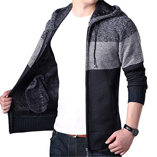 Biutimarden Herren Strickjacke Langarm Cardigan Pullover Voller Kragen Beiläufiges Warmes Sweatshirt Reißverschluss Hoodie （Schwarz L） von Biutimarden