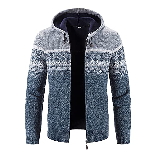 Biutimarden Strickjacke Mit Fleece-Innenseite Reißverschluss Lang Ärmel Jacke und Herren Strickjacke Cardigan Winter (Grau+Marineblau, L) von Biutimarden