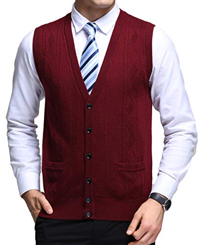 Biutimarden V-Ausschnitt Herren Ärmellose gestrickte Weste Strickwesten Strickjacken Strickpullover lässig gestrickte Wolle Tank-TopTasten Design L von Biutimarden