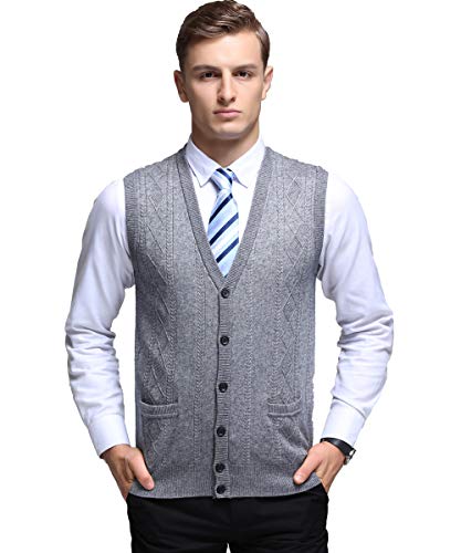Biutimarden V-Ausschnitt Herren Ärmellose gestrickte Weste Strickwesten Strickjacken Strickpullover lässig gestrickte Wolle Tank-TopTasten Design XL von Biutimarden