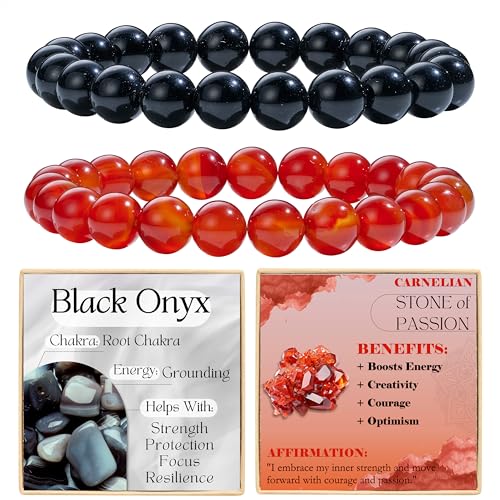 Bivei 2-teiliges 8 mm Perlenarmband Damen – Schwarzer Onyx, Karneol – Handgefertigter Naturstein Heilsteine Edelstein Perlen Armband, Yoga, Meditation, Schutz Geschenk von Bivei