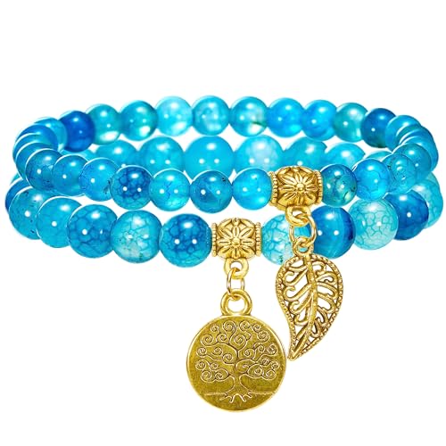 Bivei 7 Chakra Armband Echte Steine, Edelstein Armband Damen,Kristall Naturstein Yoga (Blauer Drachenader Achat) von Bivei