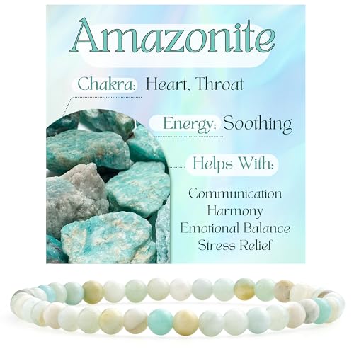 Bivei Amazonit - Beruhigend Kristall Armband für Frauen 4mm Perlen Halbedelstein Natürlicher Stein Dehnbarer Elastischer Schmuck Yoga Geschenke von Bivei