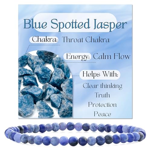 Bivei Blau gefleckter Jaspis – Ruhiger Fluss – Perlenarmband für Frauen 4mm Halbedelstein dehnbarer elastischer Schmuck Yoga Geschenke von Bivei