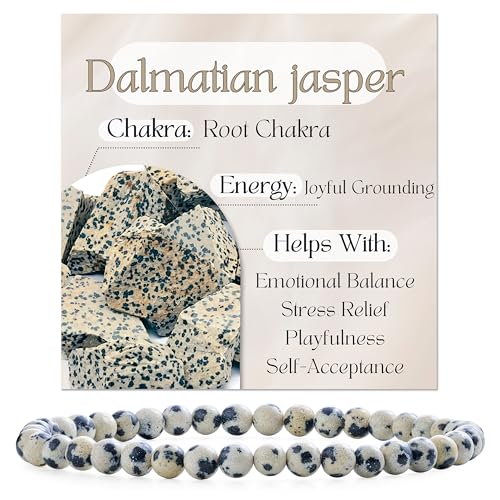 Bivei Dalmatiner-Jaspis – Erdung & Freude – Perlenarmband für Frauen 4mm Halbedelstein dehnbarer elastischer Schmuck Yoga Geschenke von Bivei