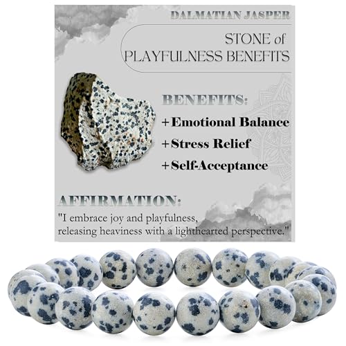 Bivei Dalmatiner-Jaspis – Erdung & Freude – Perlenarmband für Frauen 8mm Halbedelstein dehnbarer elastischer Schmuck Yoga Geschenke von Bivei
