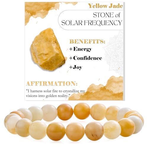 Bivei Gelbe Jade – Optimismus & Mut – Perlenarmband für Frauen 8mm Halbedelstein dehnbarer elastischer Schmuck Yoga Geschenke von Bivei