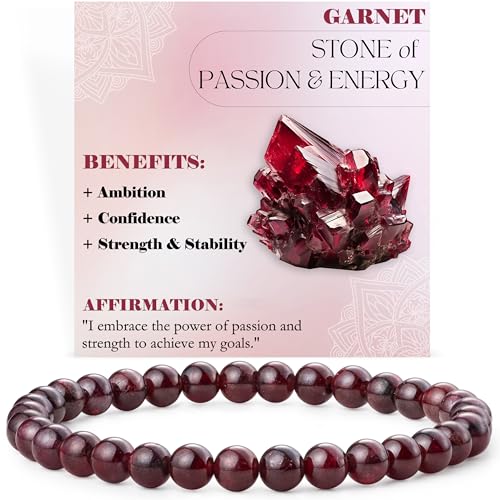 Bivei Granat - Leidenschaft & Energie - Perlenarmband für Frauen 6mm Halbedelstein dehnbarer elastischer Schmuck Yoga Geschenke Klein Bivei Granat - Leidenschaft & Energie - Perlenarmband für Frauen 6mm Halbedelstein dehnbarer elastischer Schmuck Yoga Geschenke Klein von Bivei