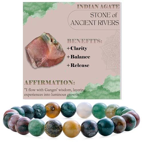 Bivei Indischer Achat – Uralte Ruhe – Perlenarmband für Frauen 8mm Halbedelstein dehnbarer elastischer Schmuck Yoga Geschenke von Bivei