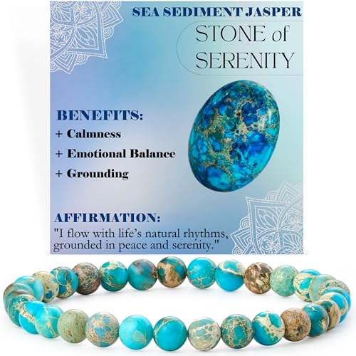 Bivei Perlenarmband für Frauen 6mm Semi Precious Natural Stone Stretch elastischen Schmuck Yoga Geschenke(Seesediment-Jaspis - Gelassenheit) von Bivei